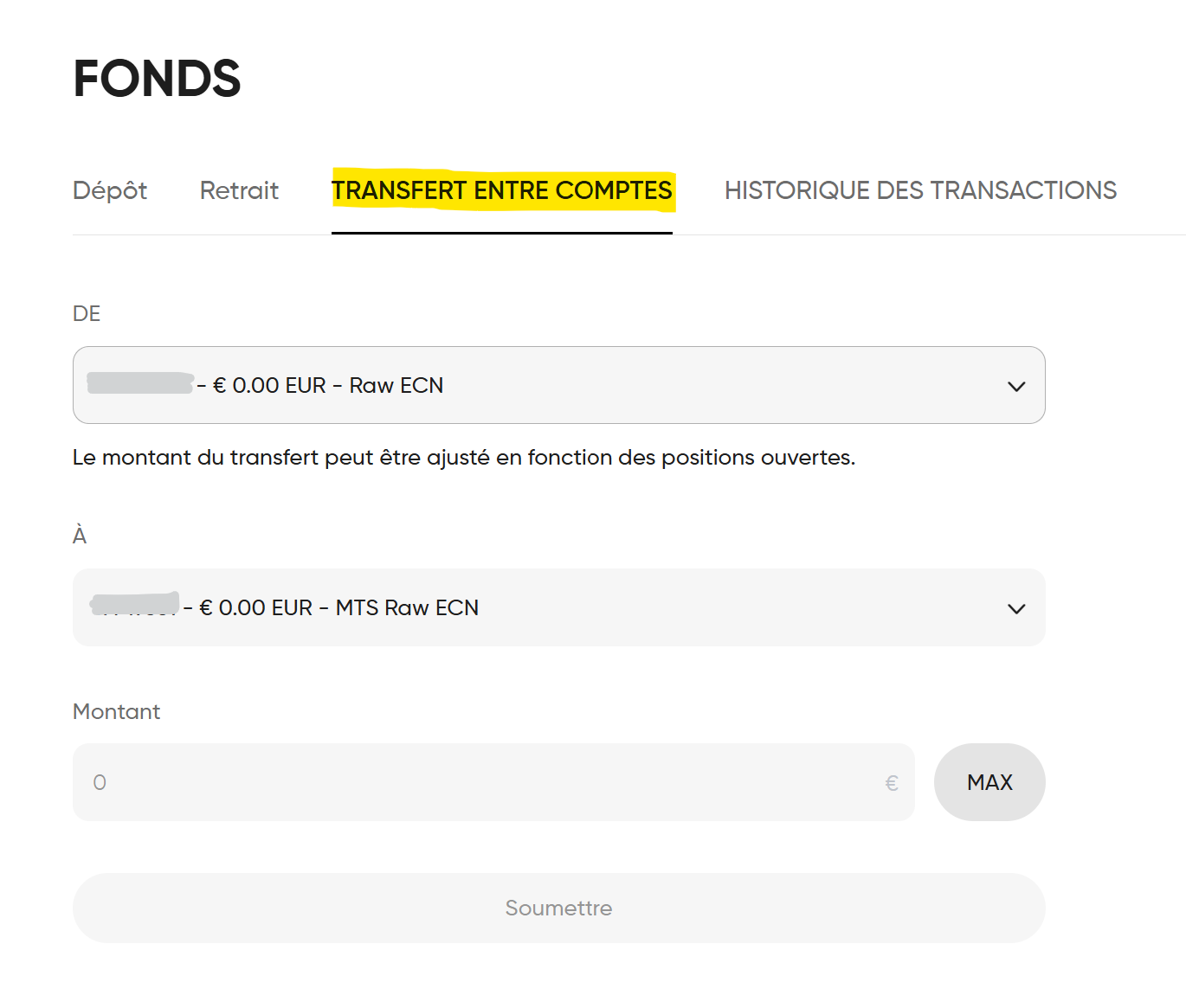 Transfert entre comptes